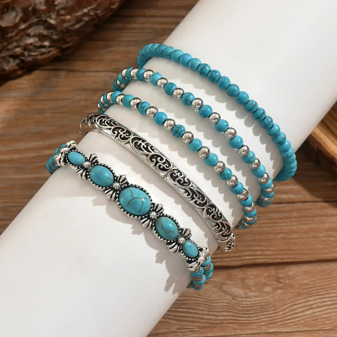 Bohemian Turquoise Beaded Bracelet Set