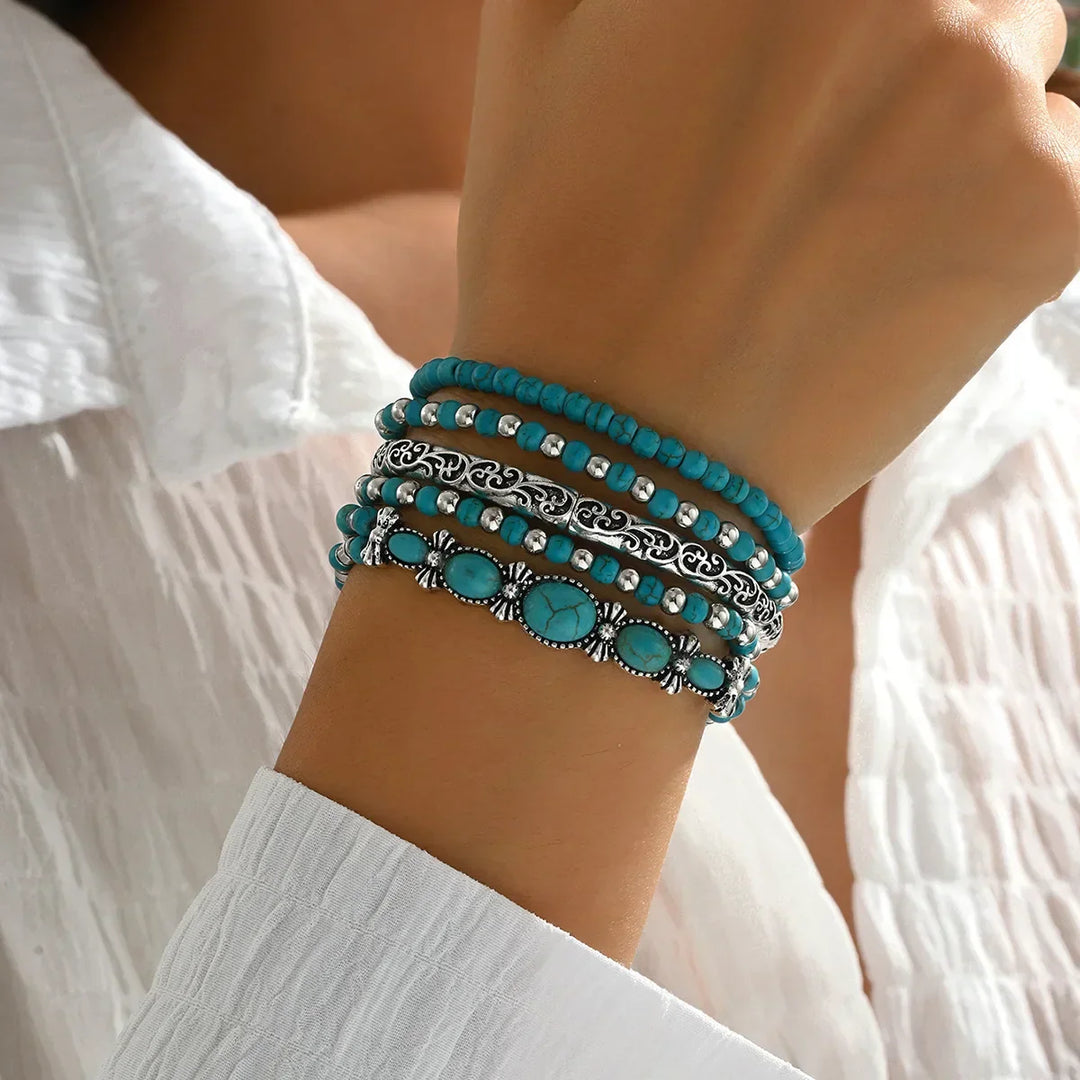 Bohemian Turquoise Beaded Bracelet Set