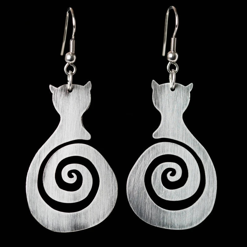 Vintage Cat Spiral Earrings