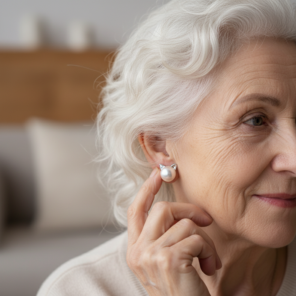 "Purrfectly Elegant" Pearl Cat Stud Earrings - Sterling Silver