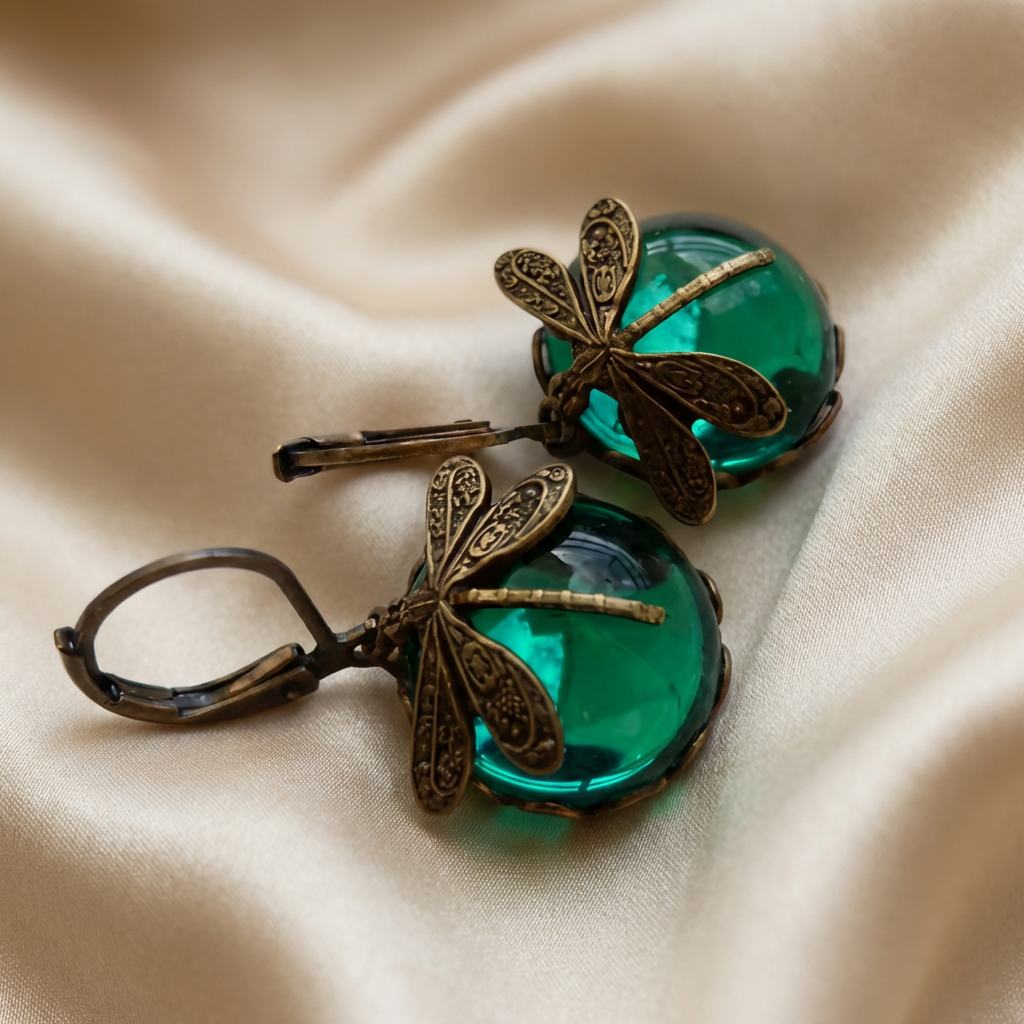 Spherical Dragonfly Earrings in Antique Gold