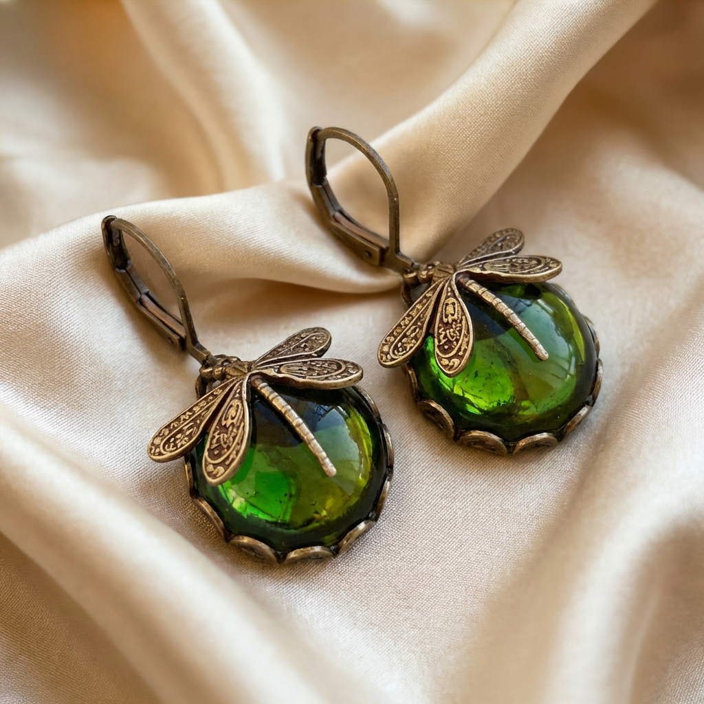 Spherical Dragonfly Earrings in Antique Gold