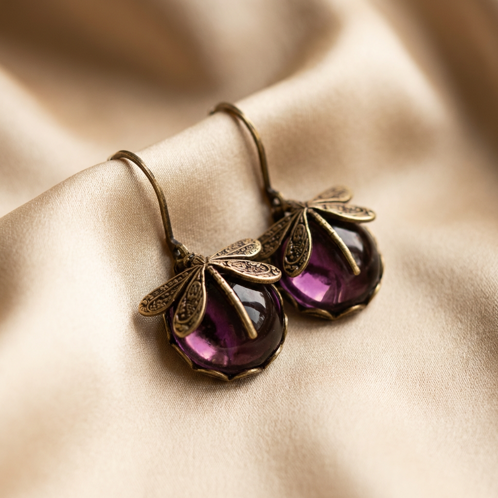 Spherical Dragonfly Earrings in Antique Gold