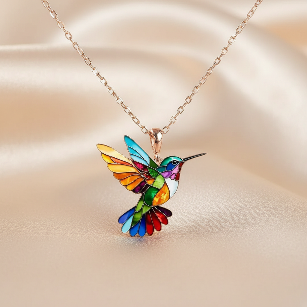Rainbow Hummingbird Necklace + FREE Matching Earrings - "Joy Takes Flight"