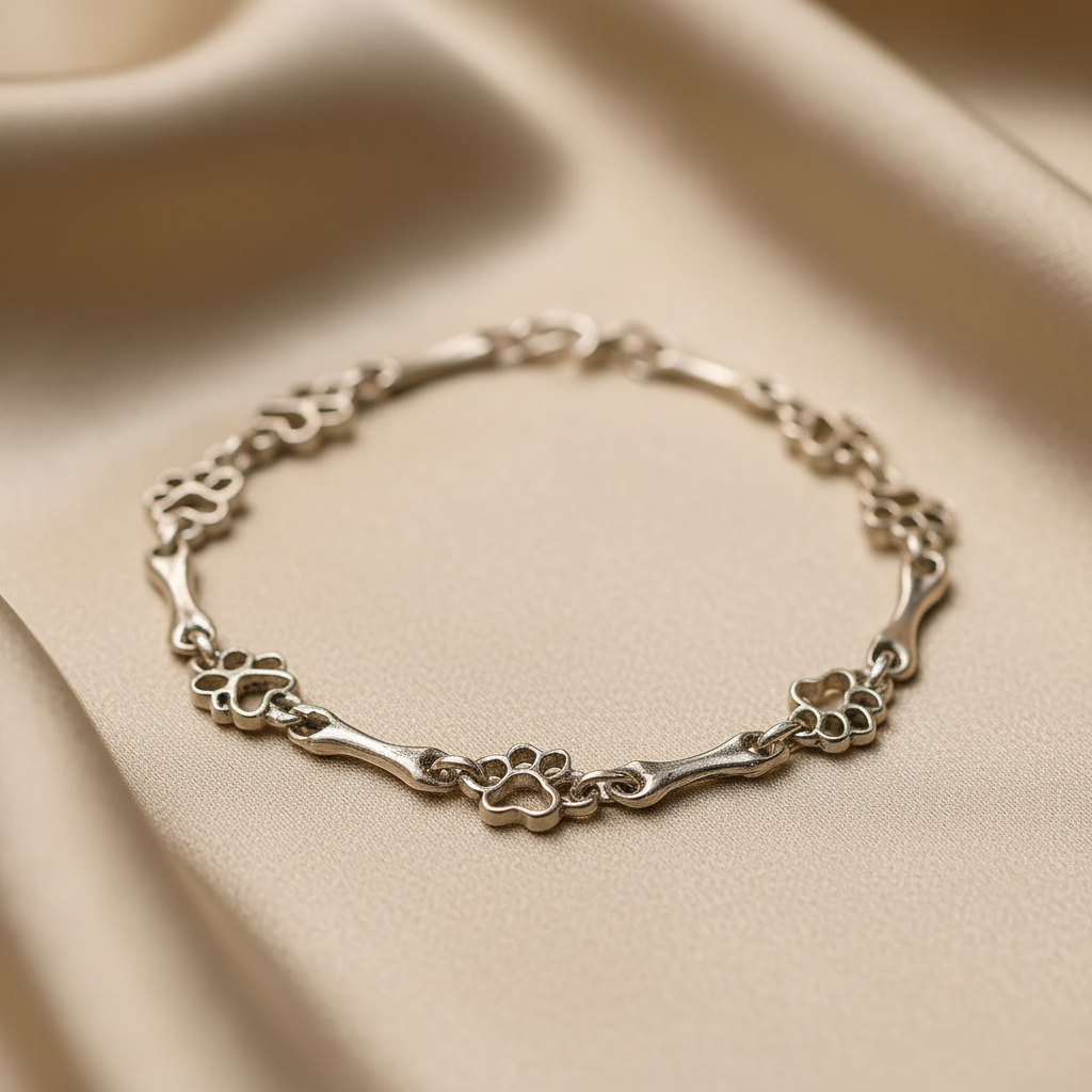 Limited Edition Pure Silver Dog Paw and Bone Charms Bracelet
