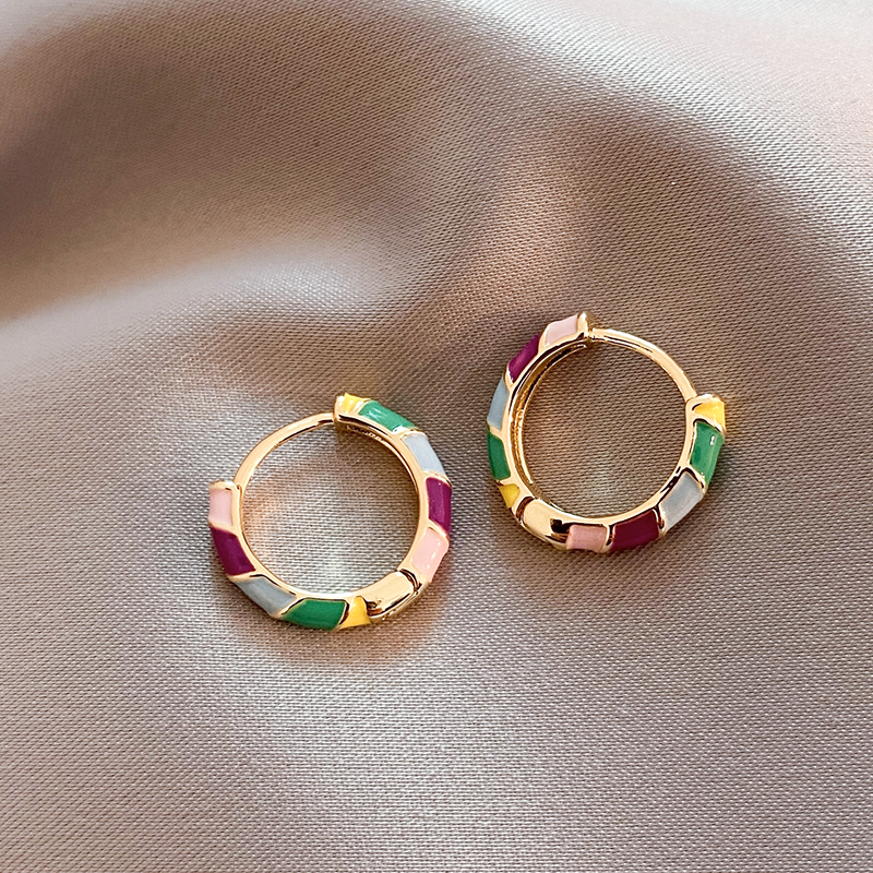 Gold Multicolor Enamel Hoop Earrings